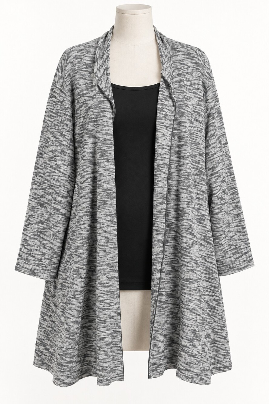 Studio 1886 Gray Marled Knit Cardigan Open Front Sweater